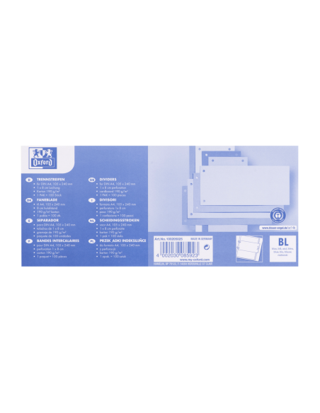 100205025,Separatoare carton oxford 10.5x24cm 190g/mp blue angel set100 albastru