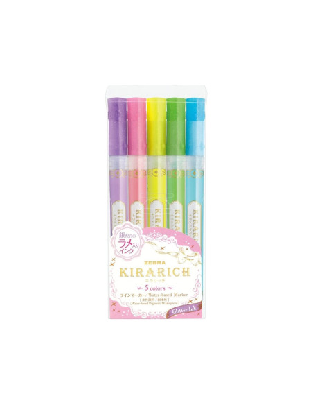 SD-TMK042,Textmarker glitter 5 culori/set Zebra