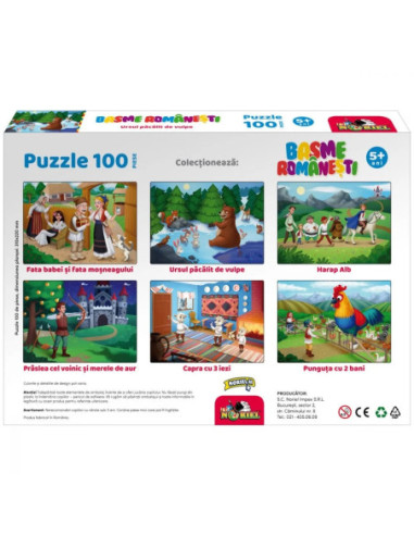 INT5878,Noriel Puzzle, 100 piese - Ursul pacalit de vulpe - Colectia Basme Romanesti