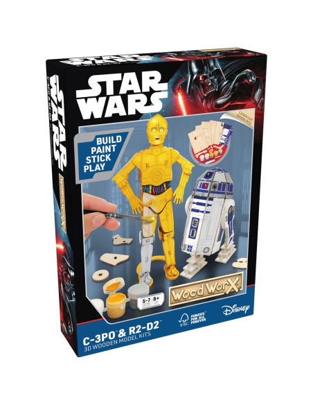 GLT8580,Star Wars - Macheta de asamblat, C-3PO & R2D2, 110+ piese din lemn - WOOD WORX