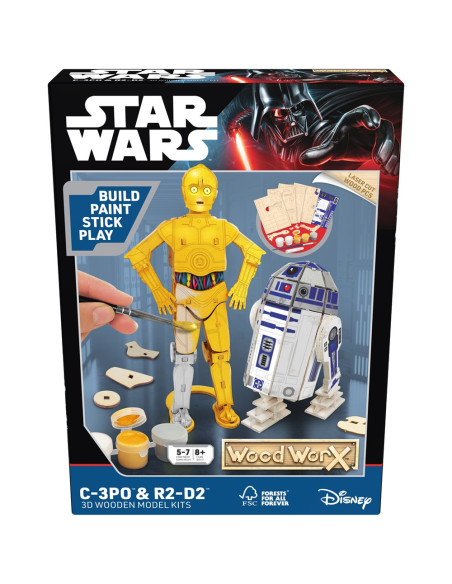 GLT8580,Star Wars - Macheta de asamblat, C-3PO & R2D2, 110+ piese din lemn - WOOD WORX