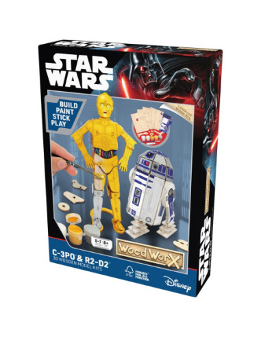GLT8580,Star Wars - Macheta de asamblat, C-3PO & R2D2, 110+ piese din lemn - WOOD WORX