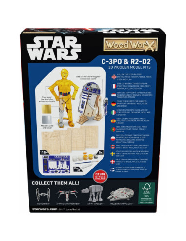 GLT8580,Star Wars - Macheta de asamblat, C-3PO & R2D2, 110+ piese din lemn - WOOD WORX
