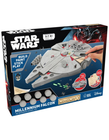 GLT8528,Star Wars - Macheta de asamblat, Millenium Falcon, 80+ piese din lemn - WOOD WORX