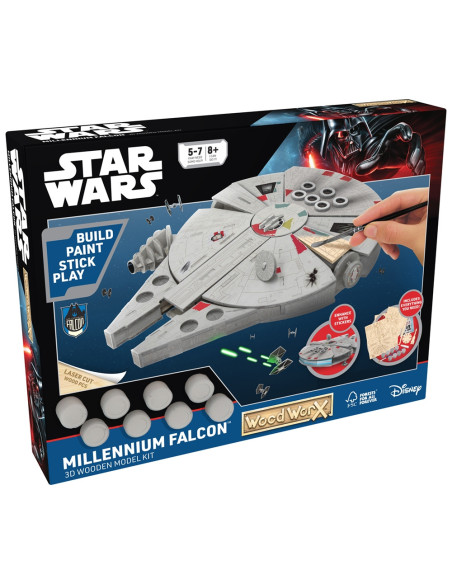 GLT8528,Star Wars - Macheta de asamblat, Millenium Falcon, 80+ piese din lemn - WOOD WORX