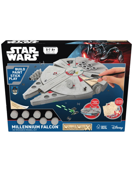 GLT8528,Star Wars - Macheta de asamblat, Millenium Falcon, 80+ piese din lemn - WOOD WORX