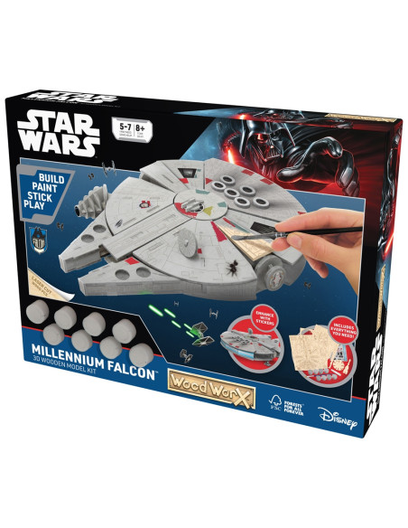 GLT8528,Star Wars - Macheta de asamblat, Millenium Falcon, 80+ piese din lemn - WOOD WORX