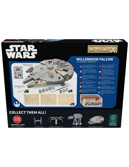 GLT8528,Star Wars - Macheta de asamblat, Millenium Falcon, 80+ piese din lemn - WOOD WORX