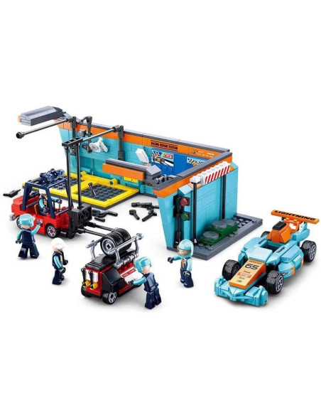 M38-B0765,Set de constructie Racing Team, 555 piese, Echipa de piloti la Pit stop - Sluban