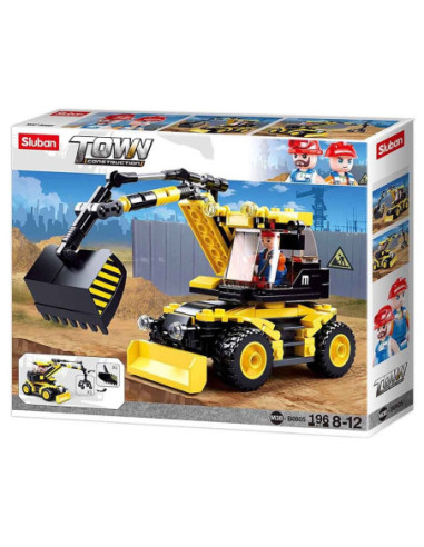 M38-B0805,Set de constructie Town, 196 piese, Excavator pe roti - Sluban