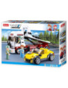 M38-B0879,Set de constructie Town, 338 piese, Echipa de interventie - Camion cu platforma - Sluban