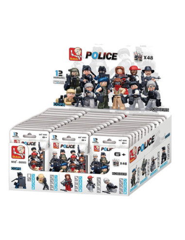 M38-B0583,Set de constructie Police, Eroii legii si Raufacatorii, 1 figurina/plic, 48 plicuri/display - Sluban