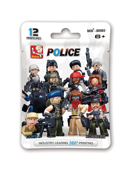 M38-B0583,Set de constructie Police, Eroii legii si Raufacatorii, 1 figurina/plic, 48 plicuri/display - Sluban