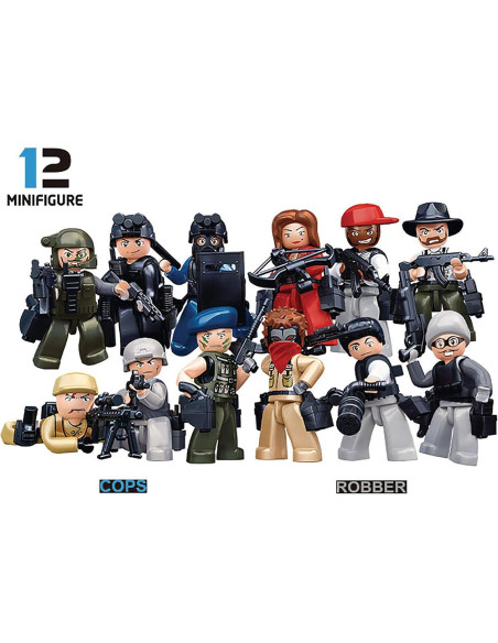 M38-B0583,Set de constructie Police, Eroii legii si Raufacatorii, 1 figurina/plic, 48 plicuri/display - Sluban