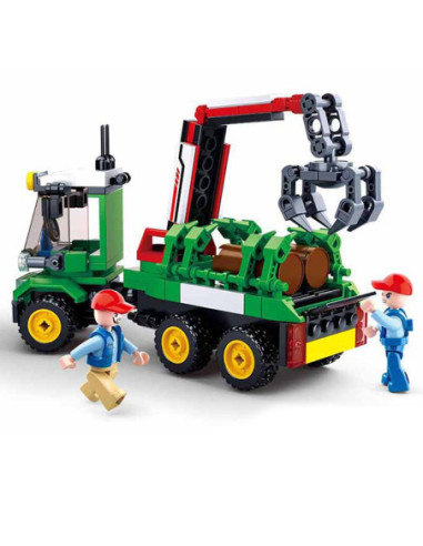M38-B0778,Set de constructie Farm, 209 piese, Tractor cu remorca lemne - Sluban