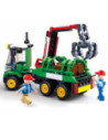 M38-B0778,Set de constructie Farm, 209 piese, Tractor cu remorca lemne - Sluban