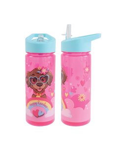 Sticla apa plastic cu pai S-COOL SC3402, 600 ml, Motiv happy rainbow 2