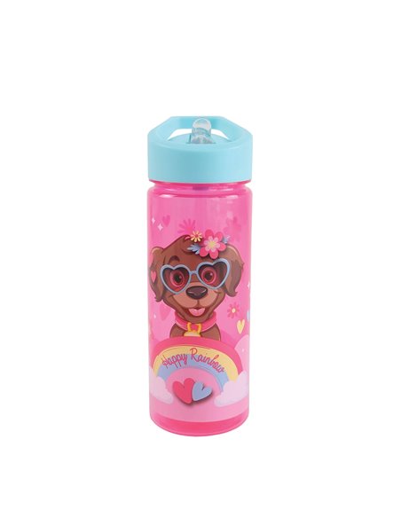 Sticla apa plastic cu pai S-COOL SC3402, 600 ml, Motiv happy rainbow