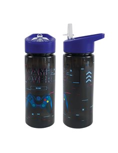 Sticla apa plastic cu pai S-COOL SC3405, 600 ml, Motiv game over 2