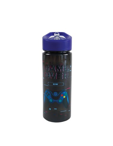 Sticla apa plastic cu pai S-COOL SC3405, 600 ml, Motiv game over