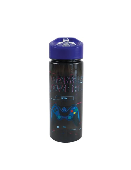 Sticla apa plastic cu pai S-COOL SC3405, 600 ml, Motiv game over