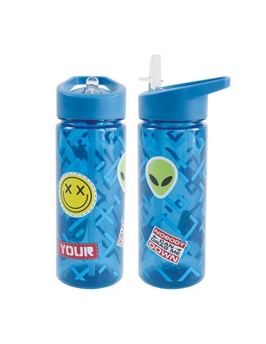 Sticla apa plastic cu pai S-COOL SC3403, 600 ml, Motiv sticker