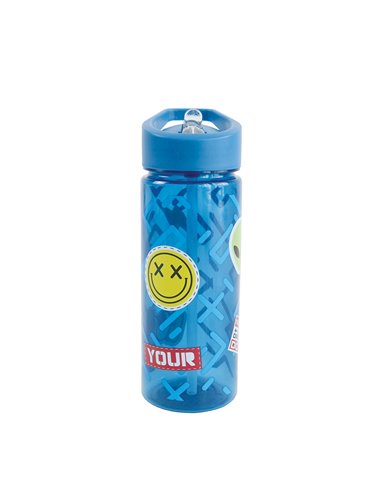 Sticla apa plastic cu pai S-COOL SC3403, 600 ml, Motiv sticker