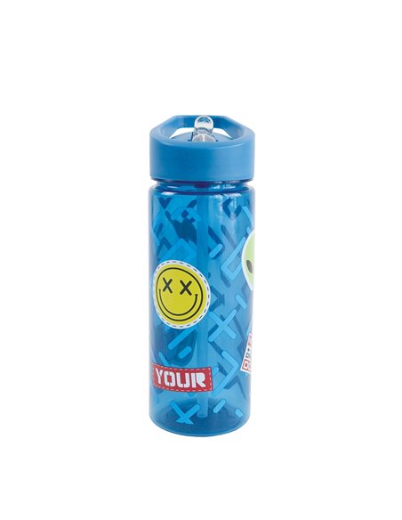 Sticla apa plastic cu pai S-COOL SC3403, 600 ml, Motiv sticker