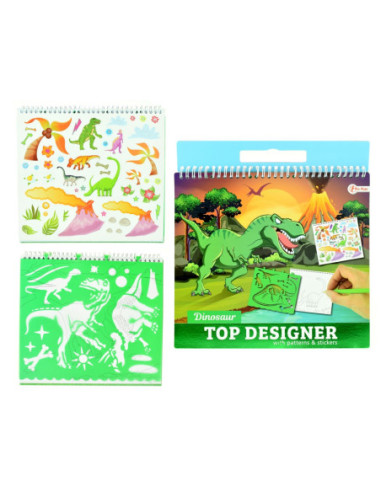ROB-46473A,Carnetel de desen cu stickere si sabloane, Dinozauri - Toi-Toys
