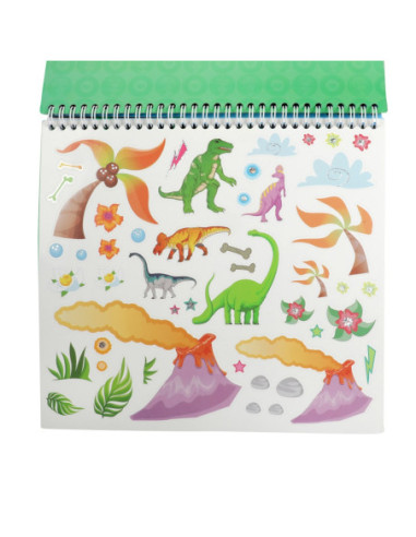 ROB-46473A,Carnetel de desen cu stickere si sabloane, Dinozauri - Toi-Toys