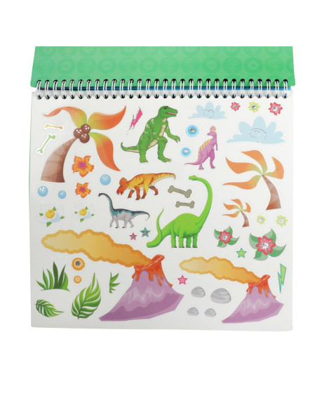 ROB-46473A,Carnetel de desen cu stickere si sabloane, Dinozauri - Toi-Toys