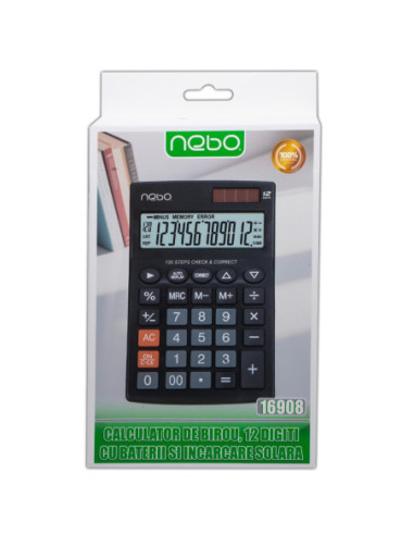 ROB-16908,Calculator de birou, 12 digiti, cu baterii si incarcare solara- NEBO