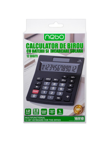 ROB-16910,Calculator de birou, 12 digiti, cu baterii si incarcare solara - NEBO