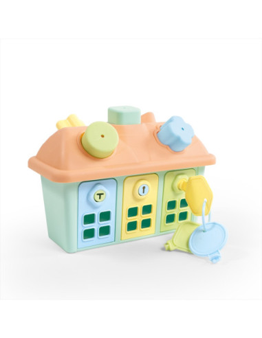 ROB-5297,Jucarie bebelusi, Sortator tip Casuta, cu forme si chei, Pastel - Dolu