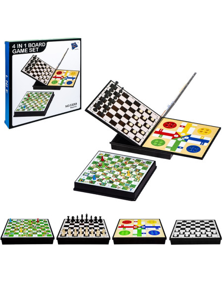 ROB-53289,Joc 4 in 1: Sah, Dame, Ludo, Serpi si scari, magnetic