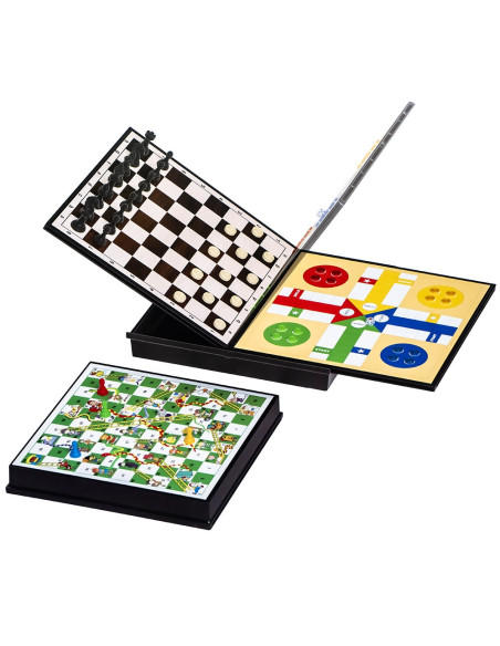 ROB-53289,Joc 4 in 1: Sah, Dame, Ludo, Serpi si scari, magnetic