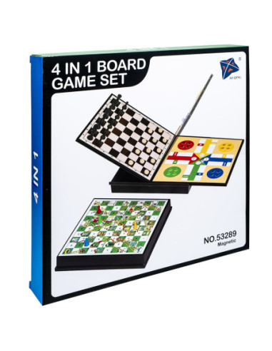 ROB-53289,Joc 4 in 1: Sah, Dame, Ludo, Serpi si scari, magnetic