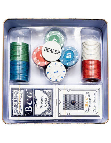 ROB-100D,Set poker: Carti + jetoane, in cutie metal