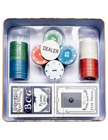 ROB-100D,Set poker: Carti + jetoane, in cutie metal