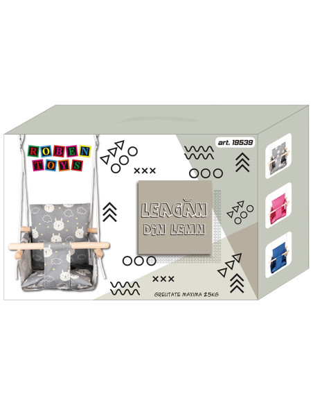 ROB-19539,Leagan pentru copii, din lemn + material textil - ROBENTOYS