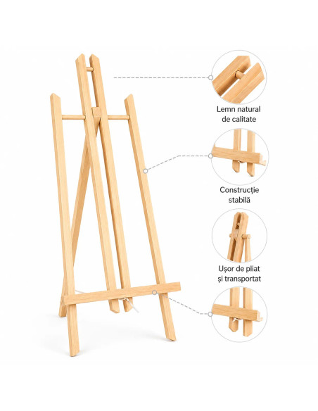 sevalet60d,Sevalet de birou din lemn de pin, suport pictura si expunere tablouri de pana la 70x50 cm