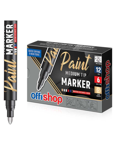 OF526-12,Marker permanent cu vopsea argintie, varf 2/3mm, 12 buc/cutie -OFFISHOP - Set 12