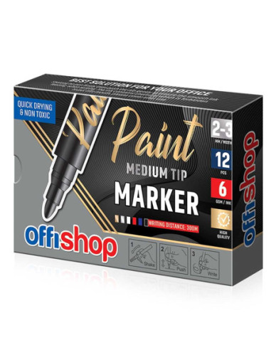 OF526-12,Marker permanent cu vopsea argintie, varf 2/3mm, 12 buc/cutie -OFFISHOP - Set 12