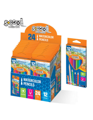 SC2748,Creioane color acuarele, 12 buc/set - S-COOL