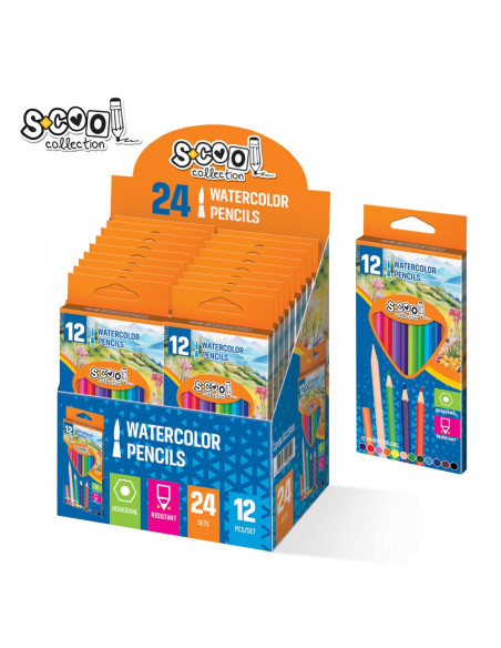 SC2748,Creioane color acuarele, 12 buc/set - S-COOL