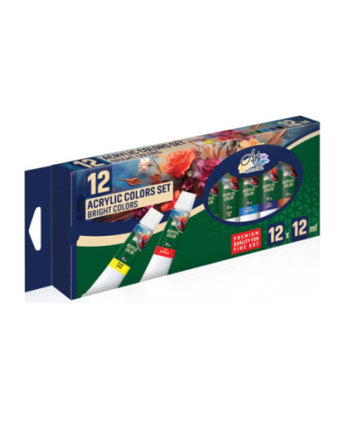 ART076,Vopsea acrilica profesionala, 12 ml, 12 cul/set - ARTLINE
