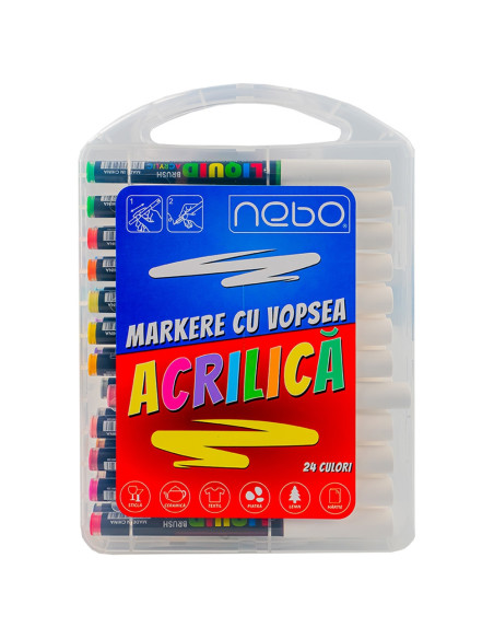 Markere cu vopsea acrilica, varf tip pensula, 24C - NEBO
