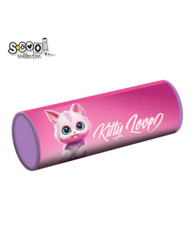 SC3080,Penar borseta tubular, 1 fermoar, KITTY LOVE, 21.5x7.3 cm - S-COOL