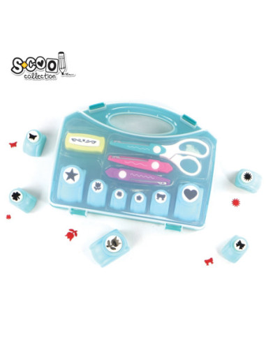 SC3216,Accesorii craft, Set perforatoare div. modele+foarfeca, in gentuta - S-COOL