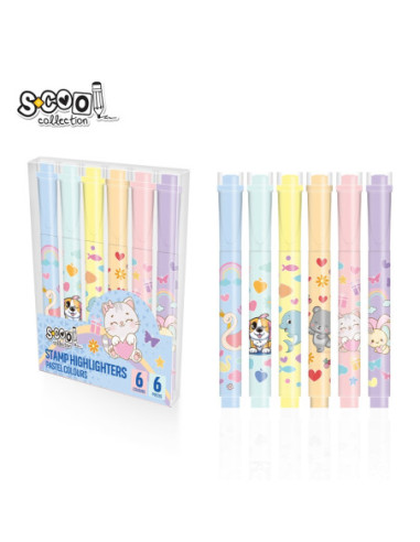 SC3015,Textmarker cu stampila, culori pastel, 6 buc/set - S-COOL